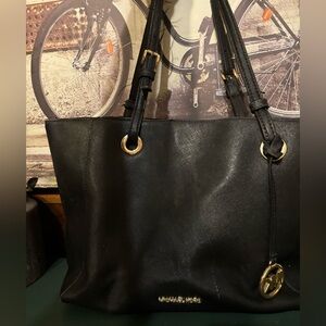 Michael Kors Black Tote Bag with Gold Accents